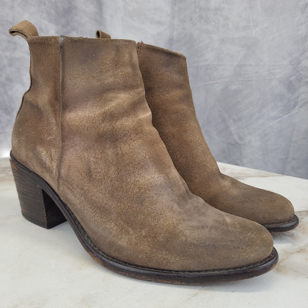 Diesel Portugal Chunky Heel Tan Suede Side Zip Ankle Boots Size 38